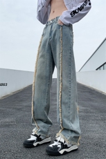 美式ins高街hiphop重工艺水洗毛边牛仔裤货号K712P65，男装牛仔裤，电商A063