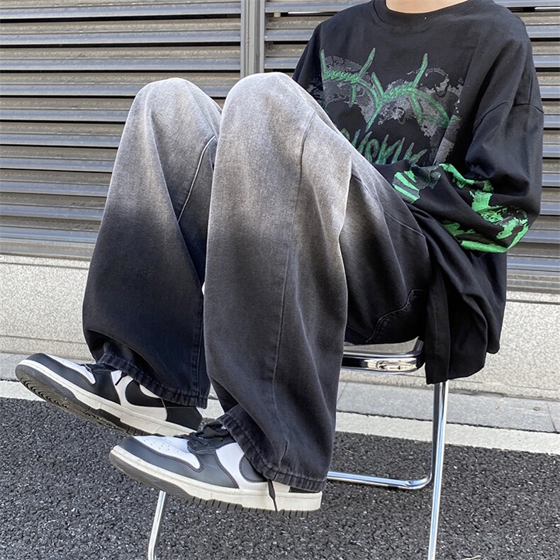 2023新款秋冬渐变宽松ins潮牛仔裤休闲阔腿直筒长裤子K5214-P32,男装牛仔裤,星座512-2