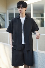 套装男士休闲上衣男装衬衫短袖短裤宽松百搭衬衣薄款Y2503-P60，男装衬衫，电商A355（原A415）