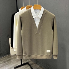 秋冬男女假两件卫衣条纹衬衫领宽松夹克外套大码M-4XLWY829P40，男装夹克，星座1013-1