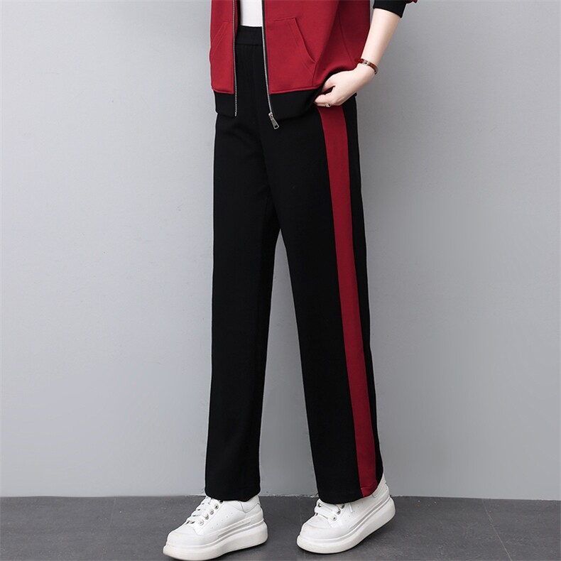 休闲裤子女春季2024新款时尚宽松洋气撞色修身直筒运动裤，女装休闲裤，涵誉