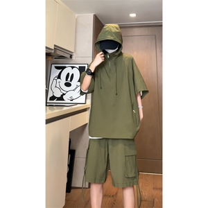 量大优  供视频 泡泡纱夏款连帽套装短袖短裤男XH74TZ-特P60图片