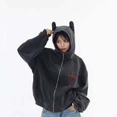 美式慵懒风外套男秋冬季hiphop复古连帽开衫卫衣大码宽松情侣上衣，女装短外套，星座218-8