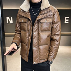 店主风PU皮羽绒服男白鸭绒保暖外套羊羔毛领上衣潮B317/6137/P175，男装羽绒服，电商B317