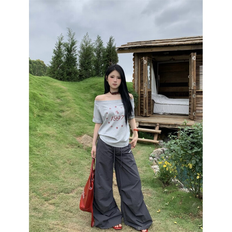 ZHLStudio美式复古抽绳直筒工装裤男女宽松褶皱休闲裤阔腿长裤子,男装工装外套,星座506A
