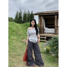 ZHLStudio美式复古抽绳直筒工装裤男女宽松褶皱休闲裤阔腿长裤子，男装工装外套，星座506A