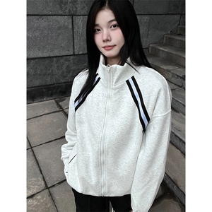 抖音得物高品质二开 25秋冬美式重磅结构织带撞色立领卫衣外套W70图片