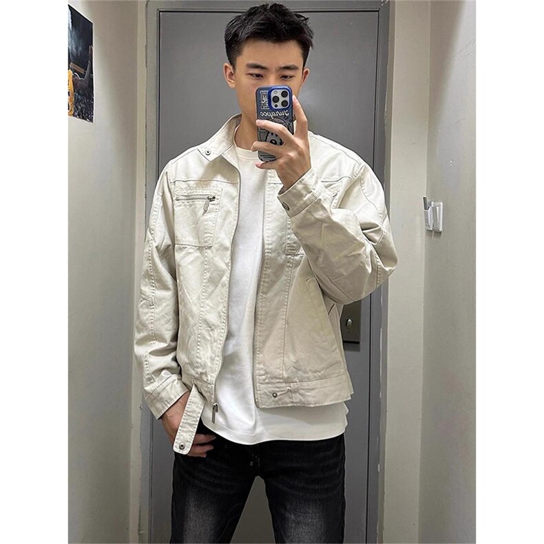 26春装高品质老钱风立领夹克外套男女美式潮牌拉链工装风宽松上衣，男装夹克，电商A486