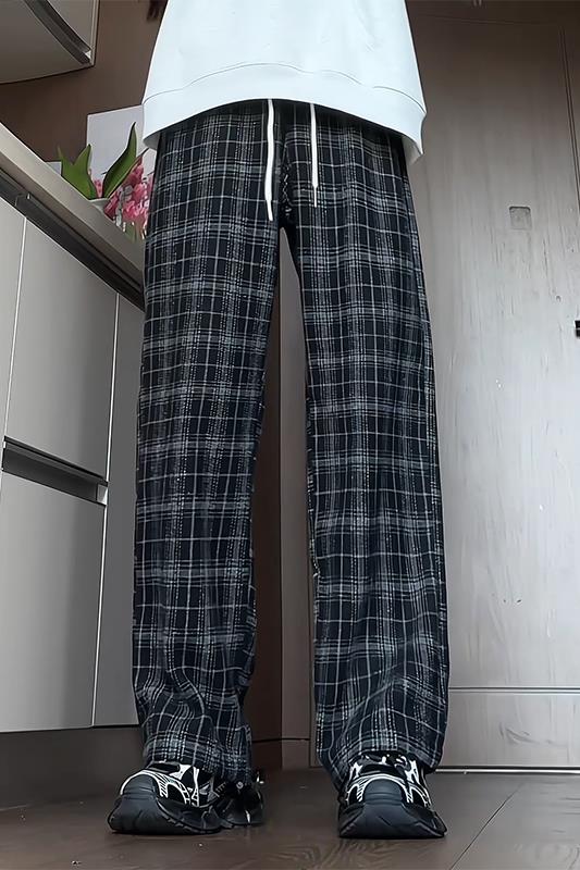 视频图-复古撞色格子抽绳松紧休闲裤男8068-P38,男装休闲裤,电商B380（原B361）