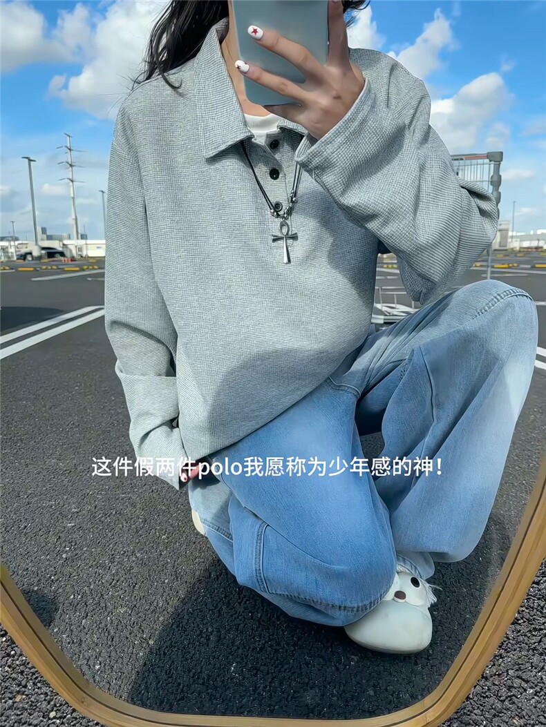 XZ809A/XS22/特P29/控58华夫格假俩件亨利领长T卫衣打底衫,男装T恤,星座809A(原222-1)