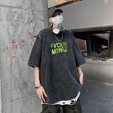 美短袖t恤暗黑风个性涂鸦印花复古水洗五分袖XZ514-2-202419-P38，男装T恤，星座514-2(原B239)