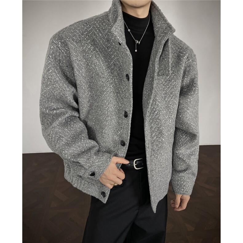鱼骨条纹呢子内胆加棉加厚棉衣宽松立领棉服A170-N63-P118,男装棉衣,电商A170