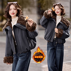 2025年秋季新款时尚百搭两面穿加绒长袖保暖短款外套，女装短外套，天丝秀