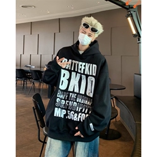 美式复古斑驳字母连帽卫衣男女秋冬情侣潮帽衫外套包边Y8049，男装卫衣，星座1116A-1（原606A）