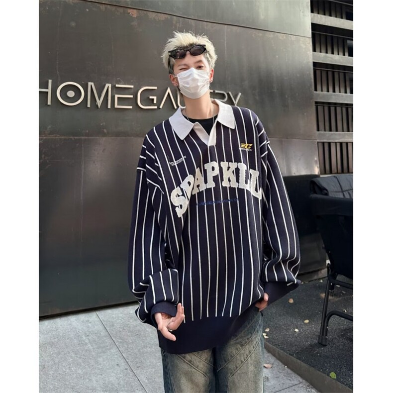 美式复古运动风polo翻领针织衫男宽松百搭毛衣秋慵懒风，男装Polo衫，星座716-2