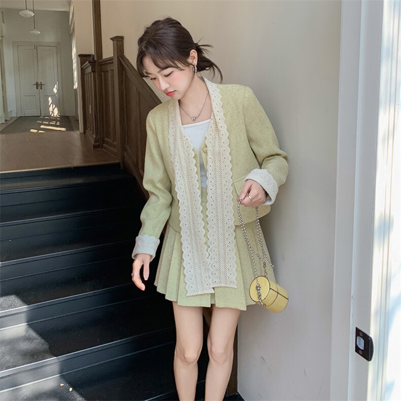 法式小香风时尚套装裙女秋2025新款高级感蝴蝶结上衣百褶裙两件套,女装套装/套裙,秋水欣儿