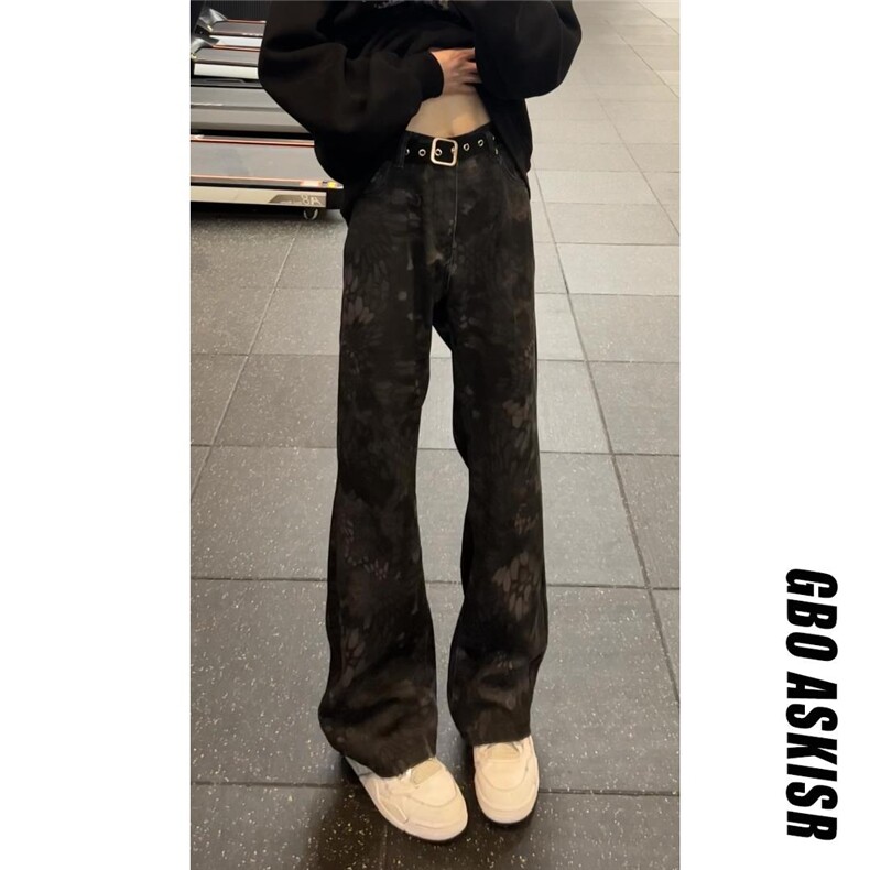 迷彩蛇纹微喇牛仔裤新款美式高街痞帅裤子cleanfit潮牌裤子,男装牛仔裤,星座302B