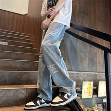 k705-p48-控68M-5XL现货oversizecleanfit风黄泥牛仔裤破洞，男装牛仔裤，星座116