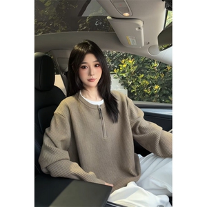 6815-特批60假两件亨利领针织衫男女复古潮牌套头上衣大码毛衣图片