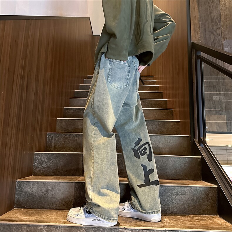 k1071-p55-控78M-5XL现货拉链宽松牛仔裤港风高阶黑暗牛仔,男装牛仔裤,星座116