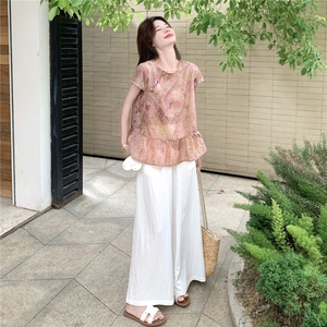 夏季阔腿裤雪纺衫时尚两件套女图片