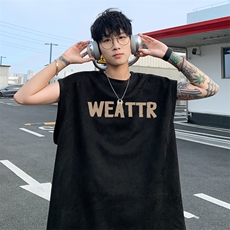 ！2025夏季新款男士无袖T恤字母印花麂皮绒背心TLBX22特P18，男装T恤，电商B220