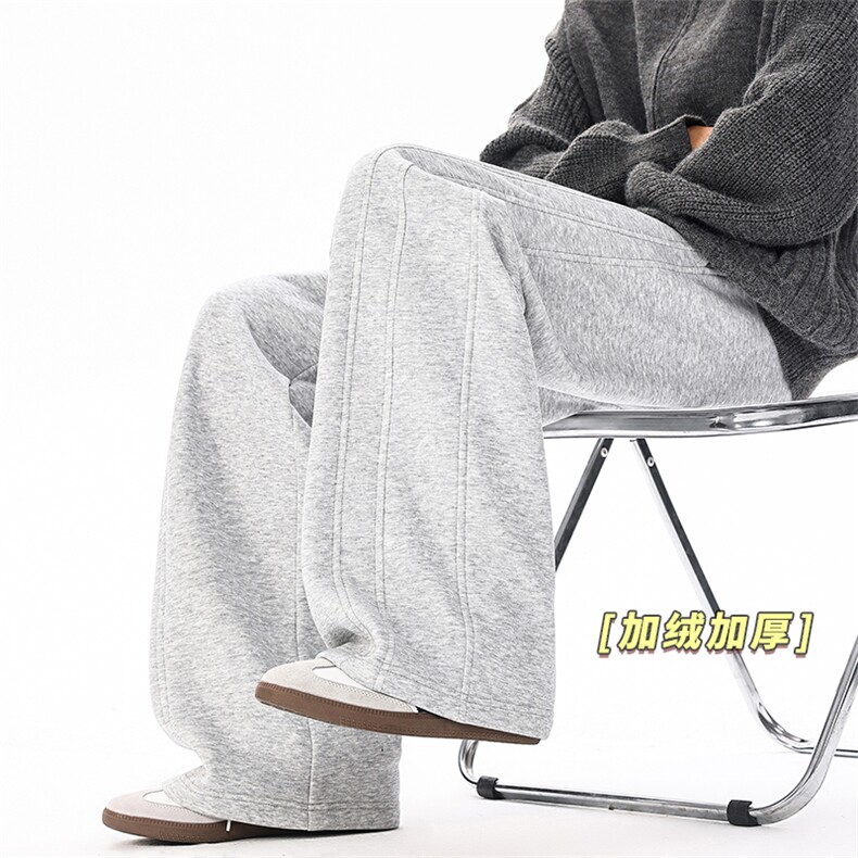 加绒加厚卫裤冬季直筒休闲裤男保暖灰色运动裤 D52148-TP5598图片