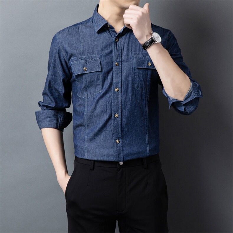 H5633钱塘2020-1秋冬精品男士牛仔百分百纯棉衬衣舒适P60,男装衬衫,钱塘207-1