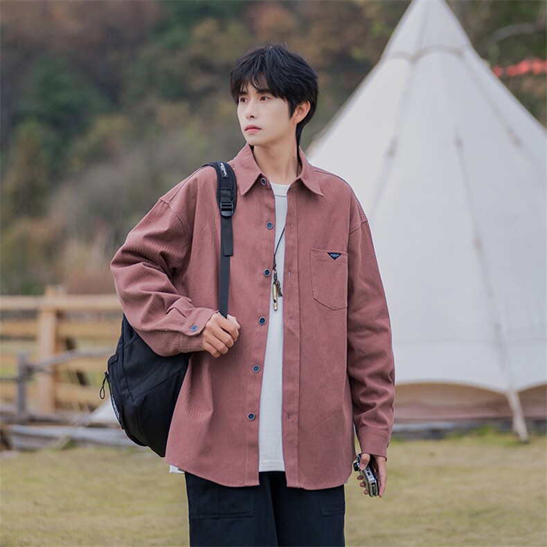 重磅暗条纹水洗宽松休闲情侣百搭ins潮牌长袖衬衫男DX5678P70控99,男装衬衫,电商B413-1
