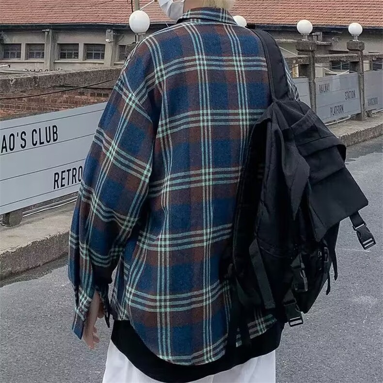 标准气质男ins潮流长袖衬衫格子青春流行日系简约原宿衬衣C324P35,男装衬衫,星座1116-2