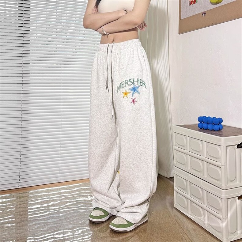 AK1888-P40美式涂鸦星星宽松慵懒风直筒休闲运动裤,女装休闲裤,星座617A-2