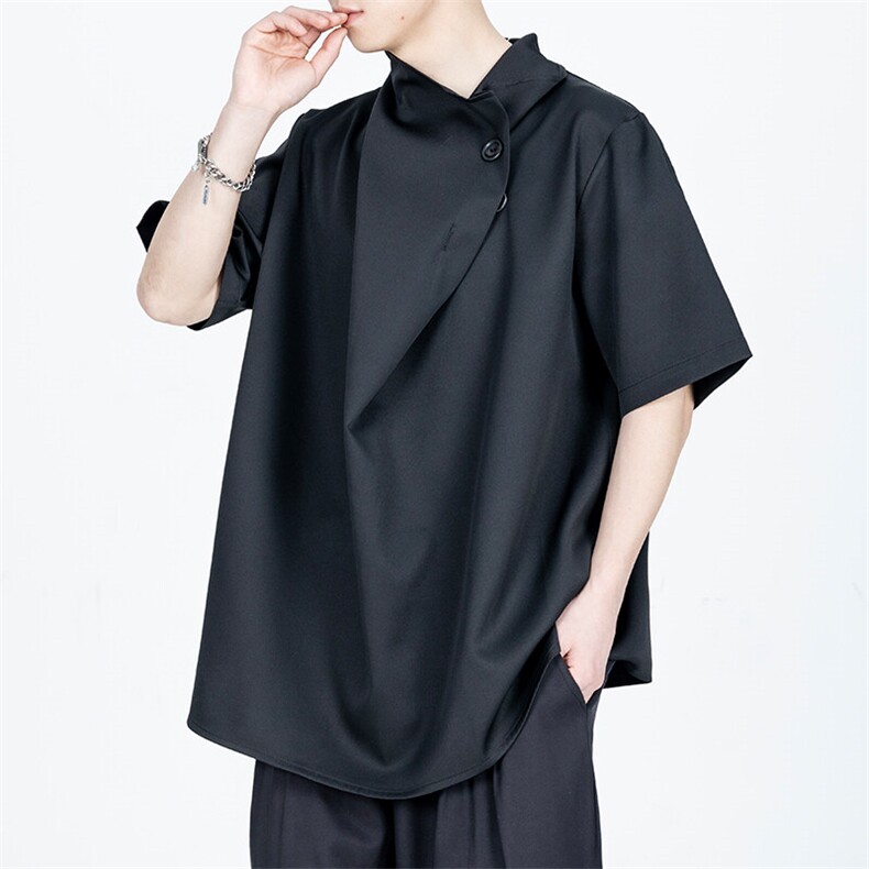 新中式风2025新款现货堆堆领交领衬衫T恤短袖衫A021-CS29-P60,男装T恤,电商A021