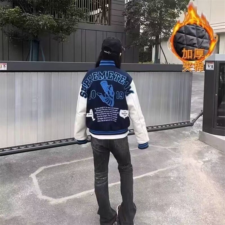 美式高街潮流新款刺绣棒球服夹棉外套男女宽松休闲百搭棉衣,男装棉衣,星座1210-1