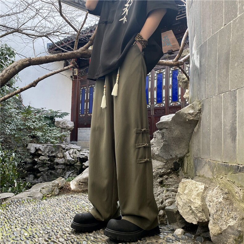 2024夏新中式风盘扣宽松休闲裤冰丝西裤B315-K24045-特p30控58,男装休闲裤,电商B315