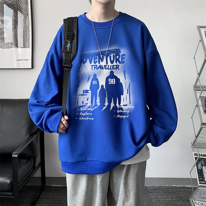 5XL华夫格卫衣男大码胖子圆领长袖t恤HW76374-P30加绒款-P40,男装卫衣,电商A040