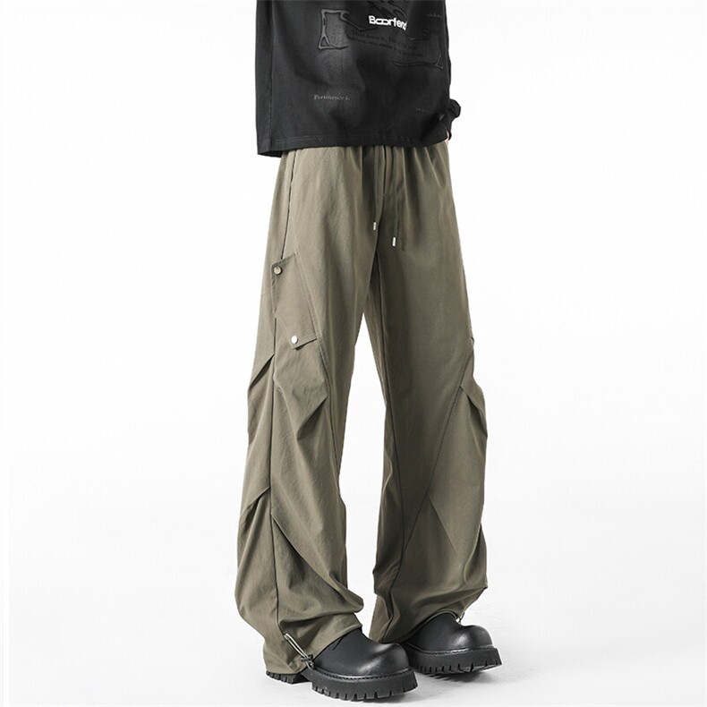 GENIOLAMODE美式褶皱直筒伞兵工装裤子男士秋冬宽松运动休闲长裤，男装休闲裤，电商基地A111