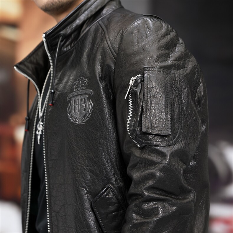Z2003男士绵羊皮皮衣外套修身翻领机车皮衣男P850图片