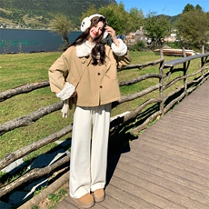 新款！羊羔毛拼接派克服羽绒服2C133-8993-P255-K378，女装羽绒服，2C133