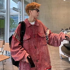水洗拼接牛仔夹克男女港风春秋款设计感个性毛边工装外套JK3303，男装夹克，星座1116A-1（原606A）