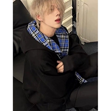 假两件格子开衫卫衣男春秋设计感初秋穿搭慵懒风开衫外套MY131，女装短外套，星座1116A（原606A-3）