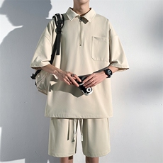 特批P45无差价夏季美式短袖Polo衫短裤男时尚ins风两件套装TZ041，男装Polo衫，电商A001