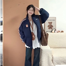 美式复古学院风拼接条纹面包服2025年新款宽松加厚棉服女外套冬季，男装棉衣，星座1210-1