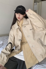 港风夹克男大码M-5XL夹克情侣男女水洗雪花皮衣男JK8741P130控168，男装皮衣，星座227-7