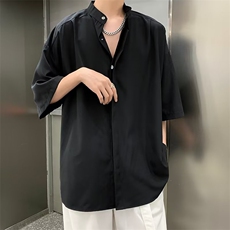 衬衫男短袖立领高级感垂感灰色冰丝衬衣七分袖CS300P35，男装衬衫，星座410-2