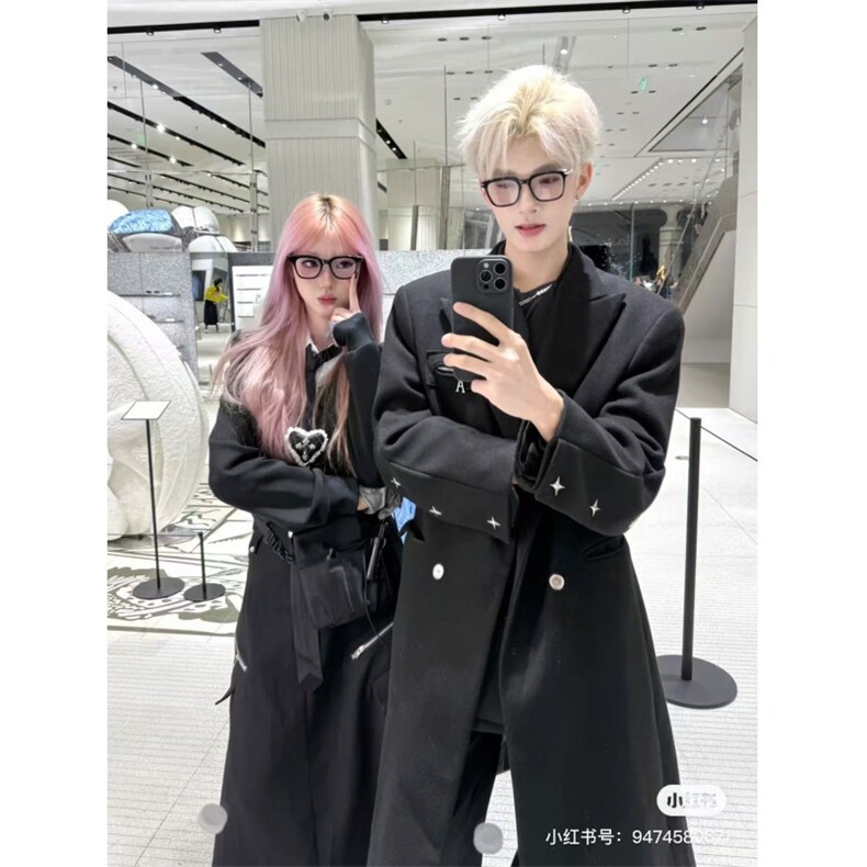 现货1万件秋冬季中长款毛呢大衣男韩高级感炸街风衣外套特批118元，男装风衣，星座1014-1