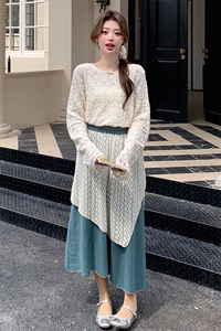 韩系米白色上衣半身裙两件套女2025夏季新款法式高级感减龄套装裙图片