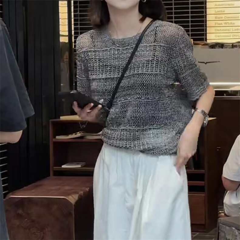 夏季新款简约莱赛尔天丝短袖女宽松百搭显瘦时尚休闲上衣,针织衫/毛衣,斯美雅安迪绒
