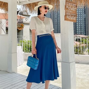 2022夏季新款时尚气质荷叶边小衫+休闲半身裙两件套，女装套装/套裙，时尚俏佳人
