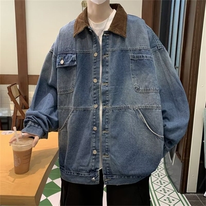 牛仔外套男潮牌高街潮流宽松大码多口袋拼接翻领工装夹克 JN1225图片