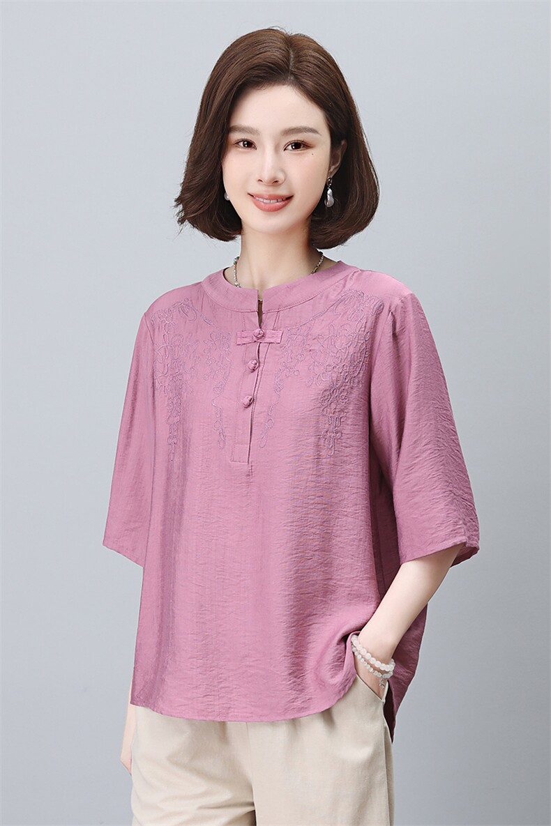 2024年夏季文艺复古盘扣时尚休闲上衣,女装蕾丝衫/雪纺衫,依恋蒂丝